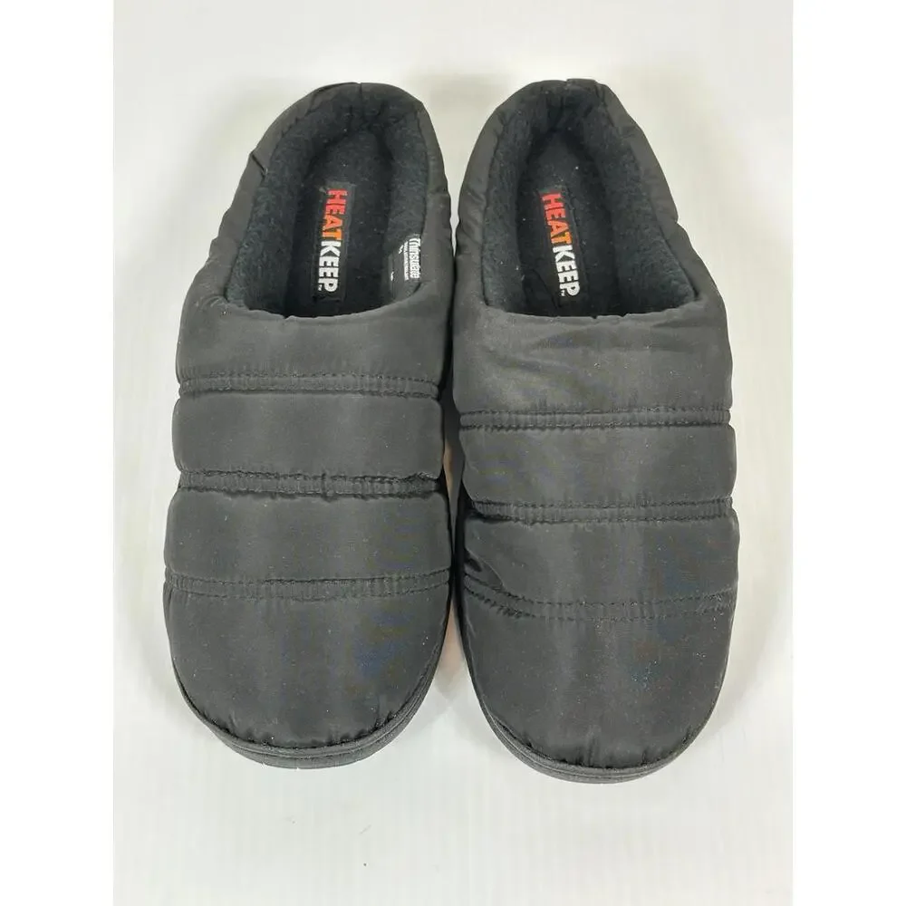 Heatkeep Memory Foam Mens Slippers Size 8-9‎ Puffer Black Indoor Out Thinsulate